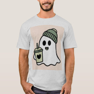 T-shirt Fal Chapeau Vert Fantôme Mignon Café Glacé Minimal
