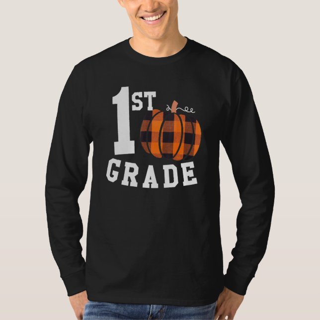T-shirt Fall 1st Grade Teacher Buffalo Plaid Pumpkin Women (Devant)