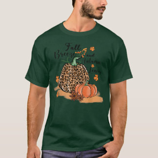 T-shirt Fall Breeze and Autumn Leaves leopard Pumpkins Fal