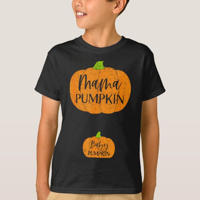 T-shirt Fall Halloween Thanksgiving Mama And Baby Pumpkin  (Devant)
