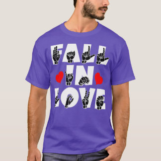 T-shirt FALL IN LOVE text and ASL Sign language design