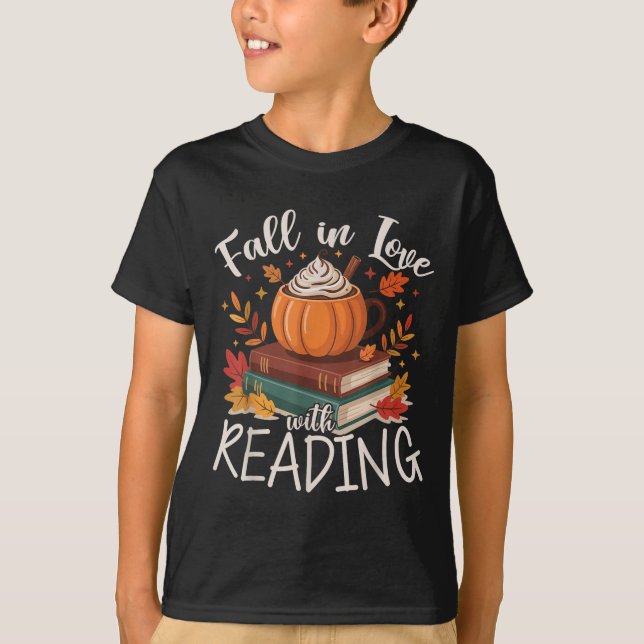 T-shirt Fall In Love With Reading Autumn Librarian Cute Bo (Devant)
