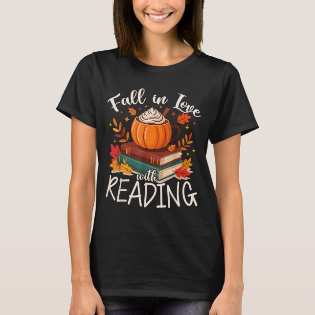 T-shirt Fall In Love With Reading Autumn Librarian Cute Bo (Devant)