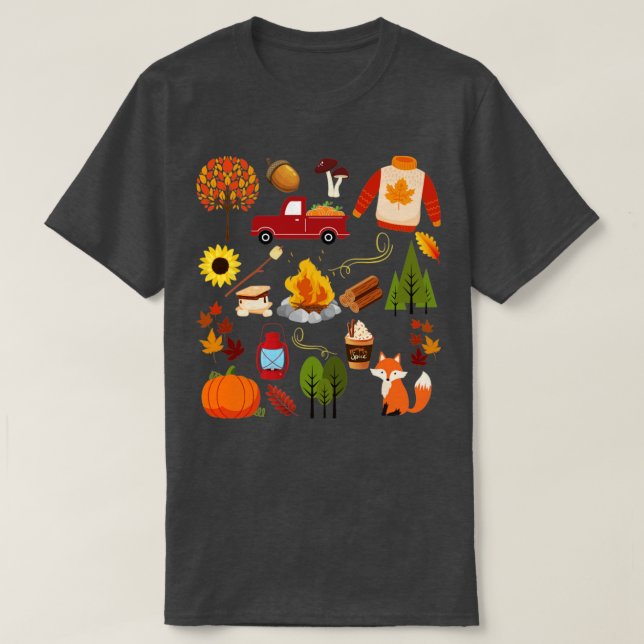 T-shirt Fall Lover Collections Feuille Citrouilles feu de  (Design devant)
