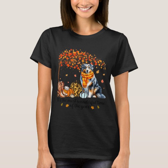 T-shirt Fall Maple Tree Print Dog Lover Happy Thanksgiving (Devant)