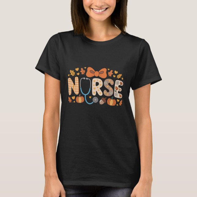T-shirt Fall Nurse Shirts for Women Pumpkin Autumn Nurse L (Devant)