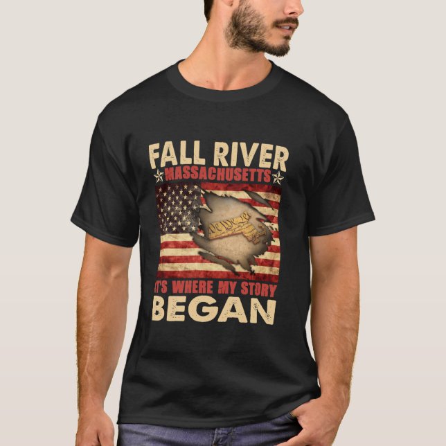 T-shirt Fall River Massachusetts USA Drapeau 4 juillet lon (Devant)