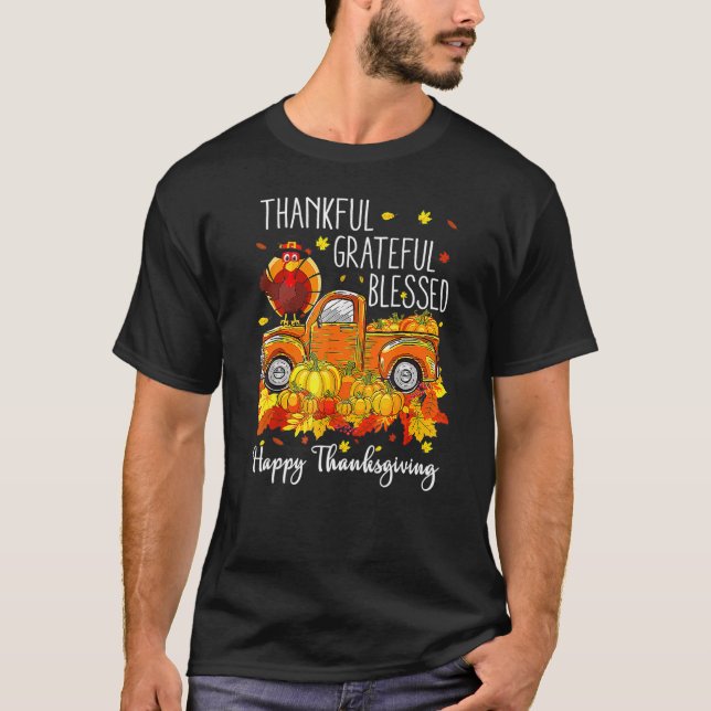 T-shirt Fall Thanksgiving Turkey Pilgrim Thankful Grateful (Devant)