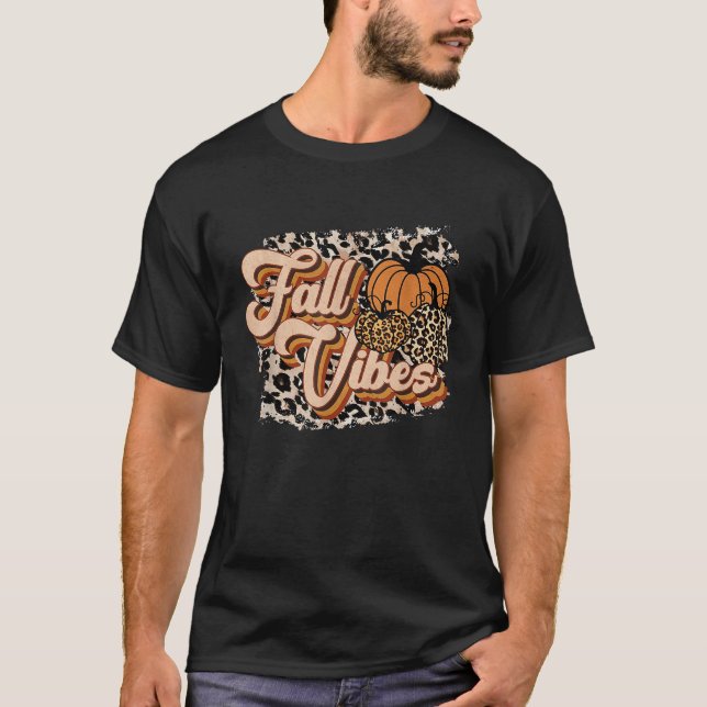 T-shirt Fall Vibes Leopard Groovy Thanksgiving Autumn For  (Devant)