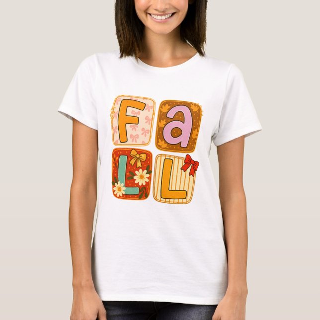 T-shirt Falling shirts｜Fall festivities｜Fall patchwork qui (Devant)