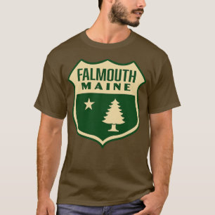 T-shirt Falmouth Maine Arbre à pin rétro Bouclier Tan