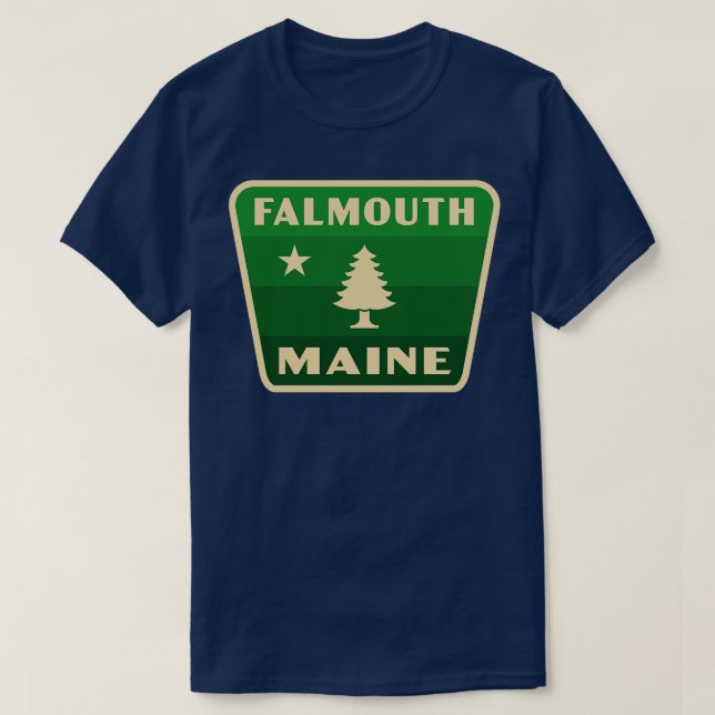 T-shirt Falmouth Maine Pine rétro Badge vert (Design devant)