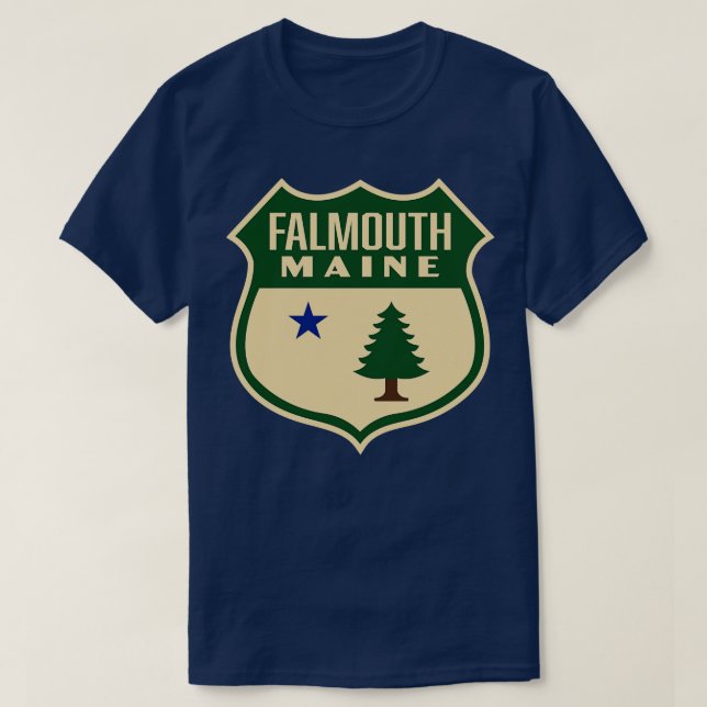 T-shirt Falmouth Maine Retro Pine Tree Shield Vert (Design devant)