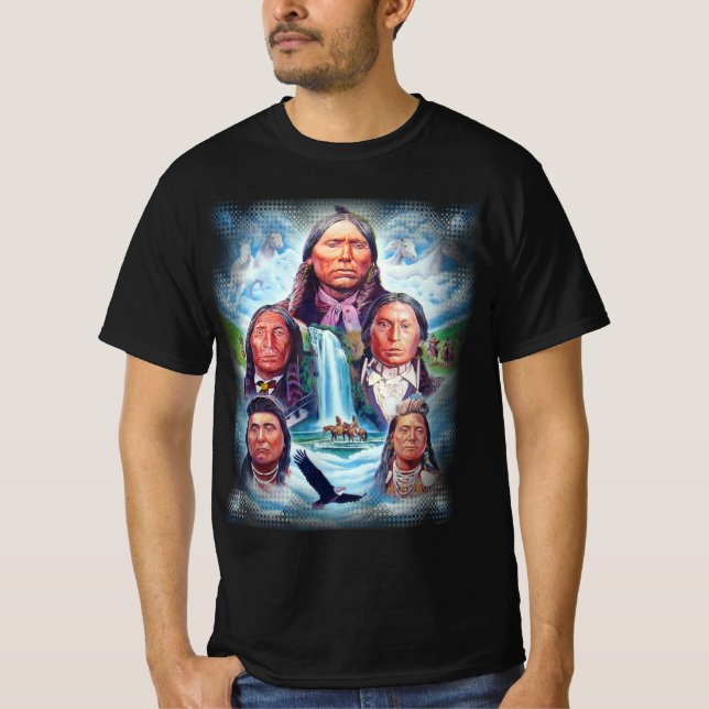 T-shirt Fameux Amérindiens Chiefs Indiens Hommes Noirs (Devant)