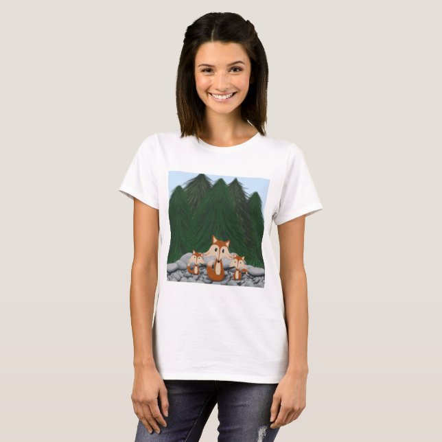 T-shirt Famille adorable de renards (Devant entier)