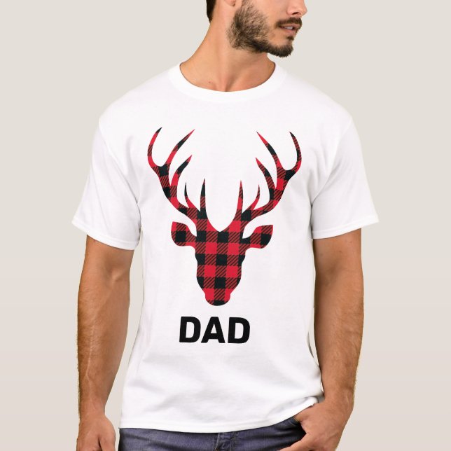 T-shirt Famille Buffalo Plaid Deer Head (Devant)