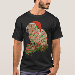 T-shirt Famille Capybara de Noël enrobée de lumières