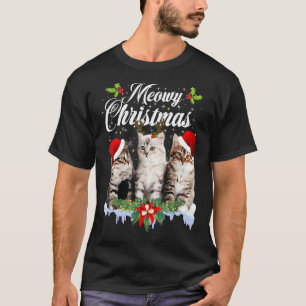 T-shirt Famille Cat Meowy Correspondant Pajamas de Noël Pè