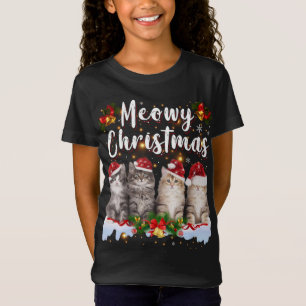 T-Shirt Famille Cat Meowy Correspondant Pajamas de Noël Pè