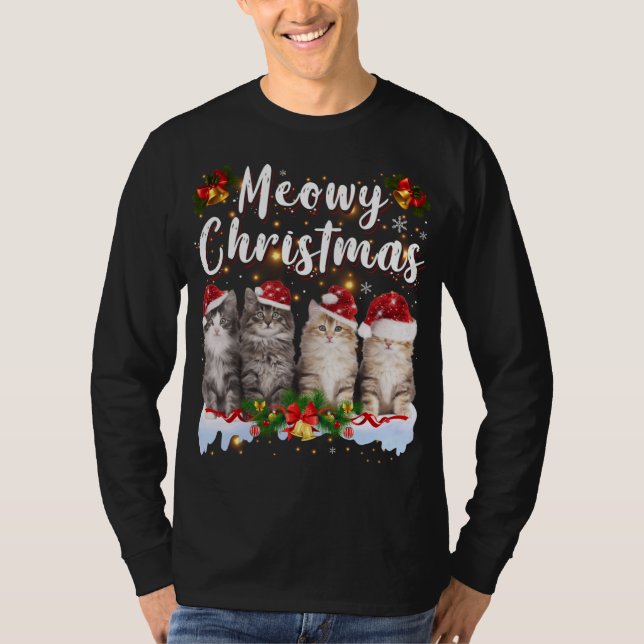 T-shirt Famille Cat Meowy Correspondant Pajamas de Noël Pè (Devant)