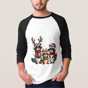 T-shirt Famille Correspondance de Noël Raccoons Santa Hat