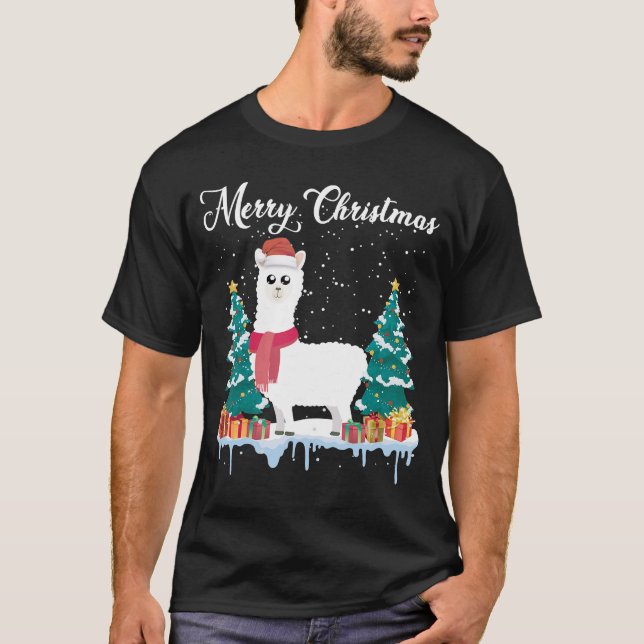 T-shirt Famille Correspondant Noël Pyjama Llama Santa Hat (Devant)