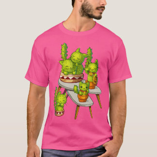 T-shirt Famille de chat de cactus mignon Jardinage de fleu