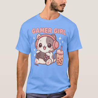 T-shirt Famille de chat de fille de gamer