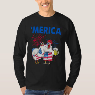 T-shirt Famille de poulets Boire Amérique Drapeau Bière Ha