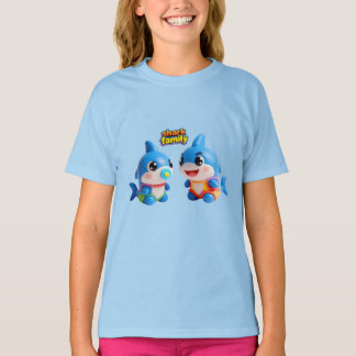 T-shirt Famille de Requin Mignon en Personnage de Dessin A
