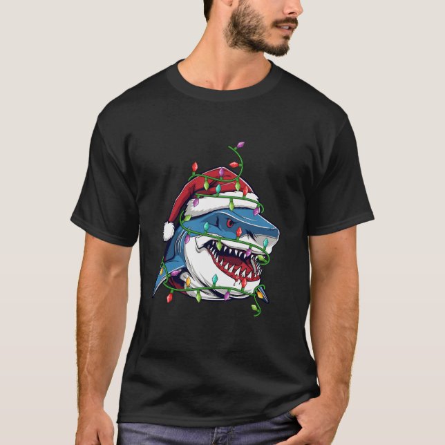 T-shirt Famille d'éclairage de Noël de requins Père Noël N (Devant)