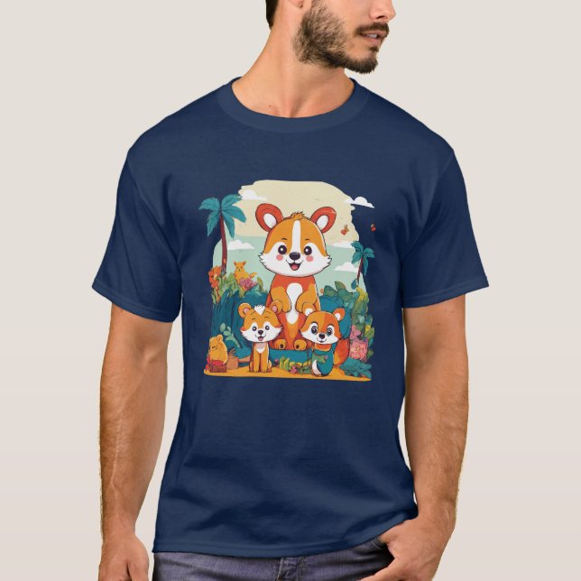 T-shirt Famille des Singes de la Jungle (Devant)