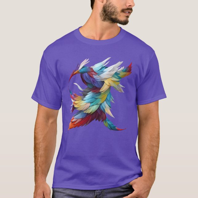 T-shirt Famille d'oiseaux en plumes colorées (Devant)