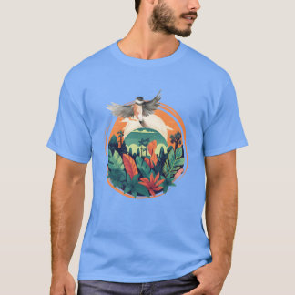 T-shirt Famille d'oiseaux tropicaux et de Sunset Scene de