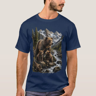 T-shirt Famille d'ours grizzly dans un ruisseau de montagn