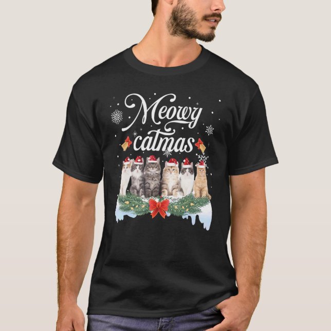 T-shirt Famille Meowa Catmas Correspondant Pajamas de Noël (Devant)