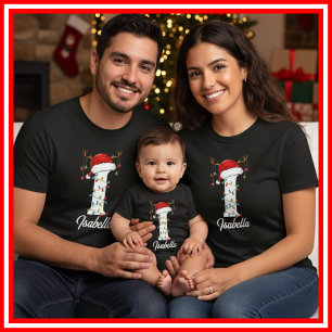 T-shirt Famille Monogramme Antlers de Noël Santa Hat