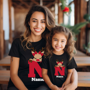 T-shirt Famille Monogramme De Noël Cute Personnalisée Avec