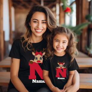 T-shirt Famille Monogramme De Noël Cute Personnalisée Avec