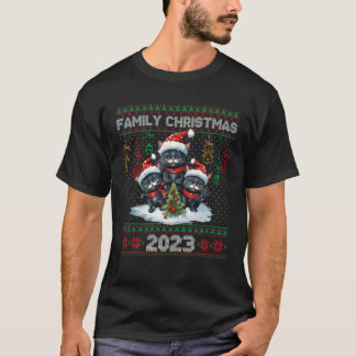T-shirt Famille Noël 2023 Chat noir moche Sweater Père Noë