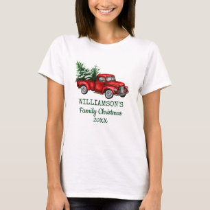 T-shirt Famille Noël Vintage Camion Rouge Femmes
