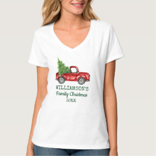 T-shirt Famille Noël Vintage Camion rouge VW personnalisé