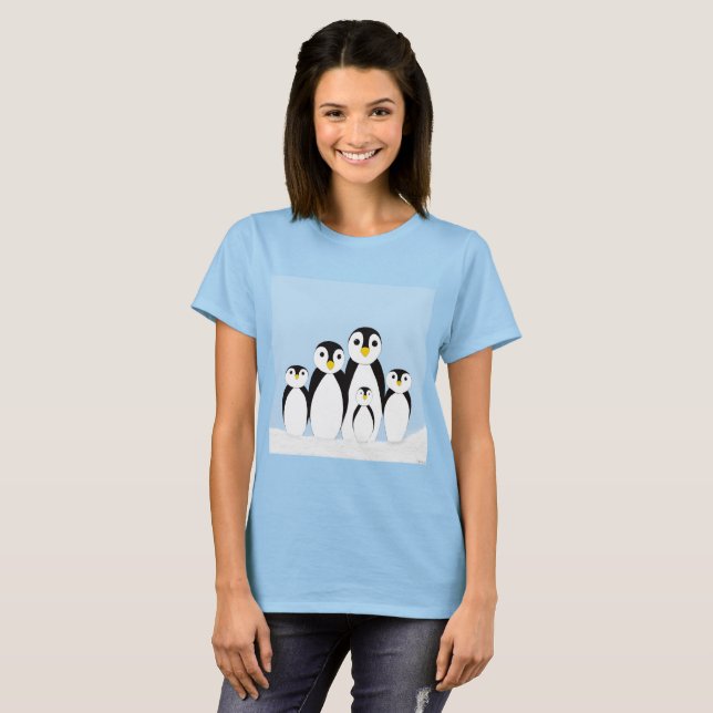 T-shirt Famille Pingouin mignonne (Devant entier)
