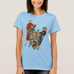 T-shirt Famille Rétro, Maman et Enfants Chariot de Courses