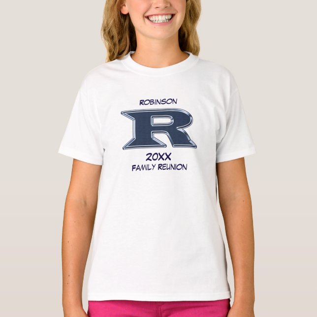 T-shirt Famille Réunion Nom Lettre R Monogram Blue (Devant)