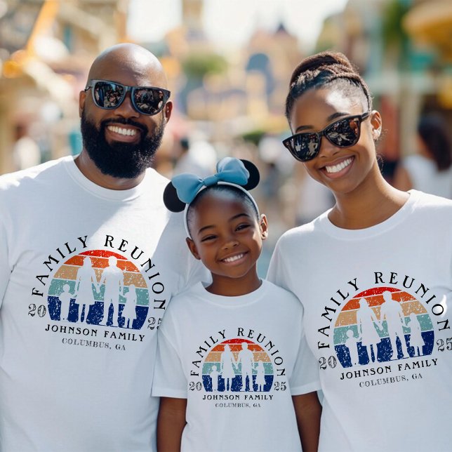 T-shirt Famille Réunion Tenue Mains Rétro Soleil Blanc (Créateur téléchargé)