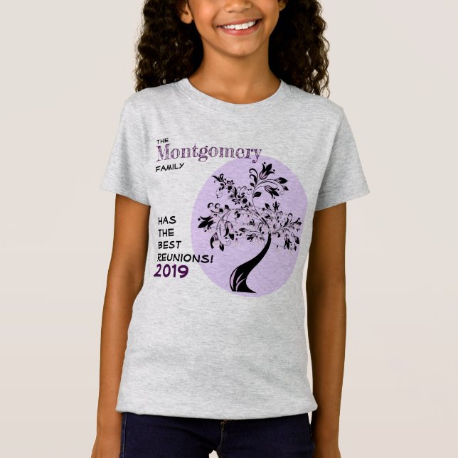 T-Shirt Famille Réunion Violet Art Moderne Arbre Memento (Devant)
