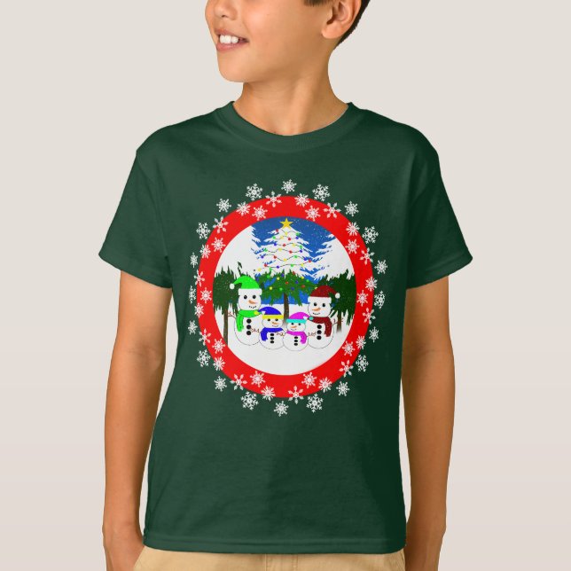 T-shirt Famille Snowman de Noël (Devant)