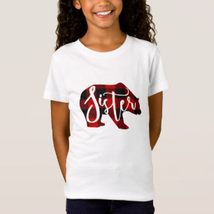 T-Shirt Famille Soeur Ours Rustique Rouge Carreaux De Buff