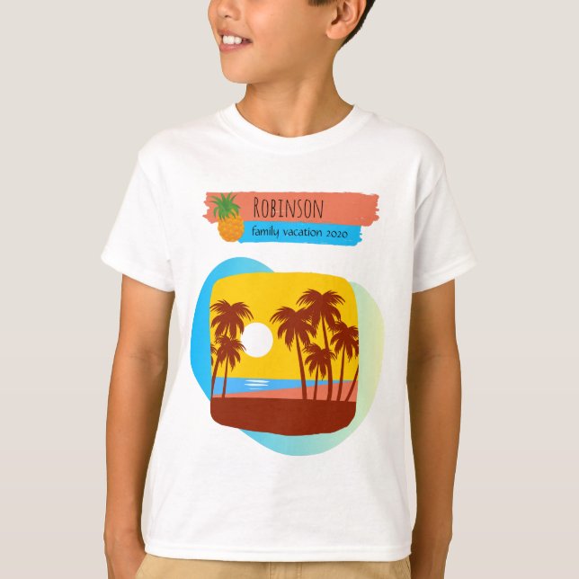 T-shirt Famille Tropical Vacances Correspondant Souvenir (Devant)